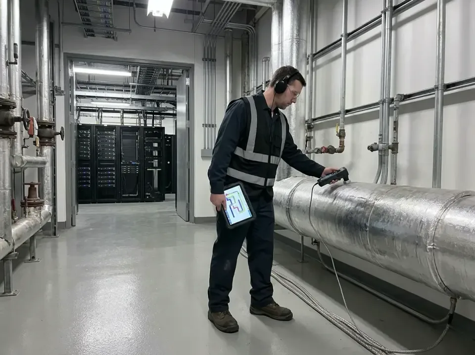 Technician — Data Center Technician — Data Center — Technician, Safety Vest, Tablet, Data Center, Plumbing